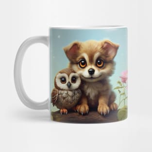 Whimsical Best Friends - Cute Puppy and Baby Owl Mug